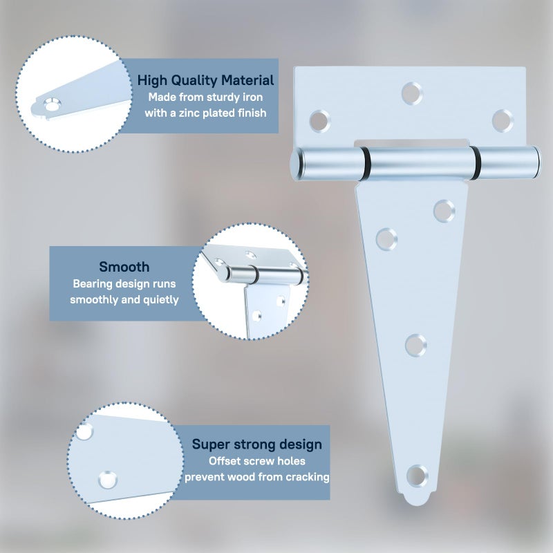 HOME MASTER HARDWARE 5 in Gate T Strap Hinges Zinc-Plated Heavy Duty T-Hinges with Screws for Sheds, Storage, Gates, and Barns(10 Pack) - Image 3