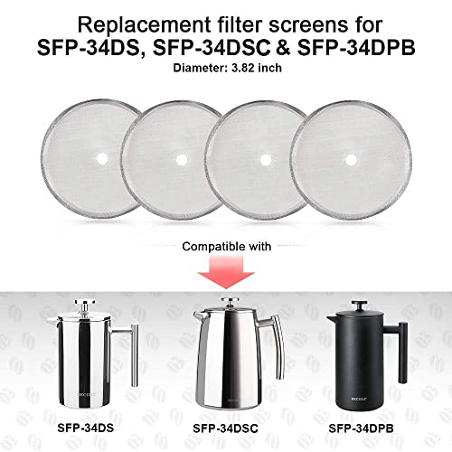 Secura French Press Replacement Screens, Stainless Steel Reusable Mesh Filter for 34 Ounce, 1 Liter, 8 Cup Coffee Press, 4 Pack - Image 2