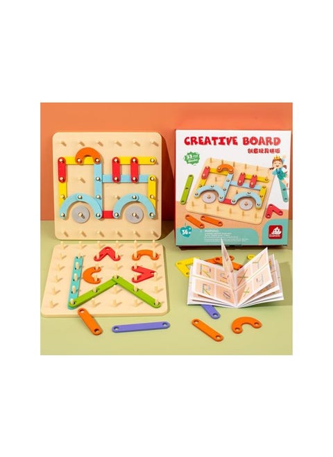 Montessori Pegboard Puzzle, Montessori Educational Wooden Puzzles Toys, Letter Construction Activity Set Educational Preschool Toys Shape Color Recognition Pegboard Set