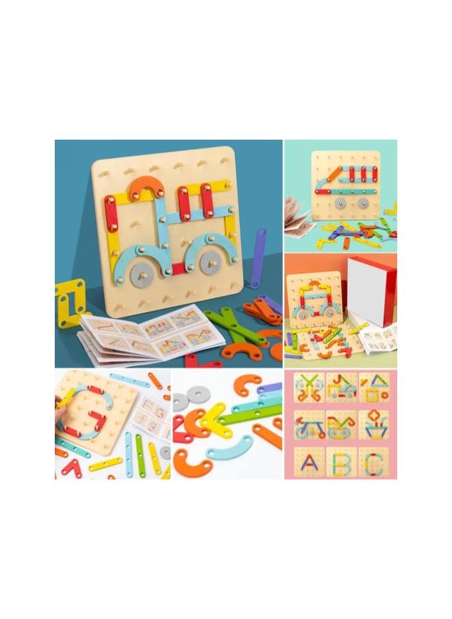 Generic - Montessori Pegboard Puzzle, Montessori Educational Wooden Puzzles Toys, Letter Construction Activity Set Educational Preschool Toys Shape Color Recognition Pegboard Set - Image 1