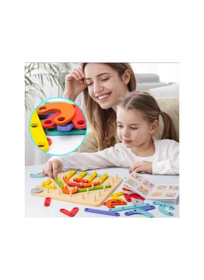 Generic - Montessori Pegboard Puzzle, Montessori Educational Wooden Puzzles Toys, Letter Construction Activity Set Educational Preschool Toys Shape Color Recognition Pegboard Set - Image 1