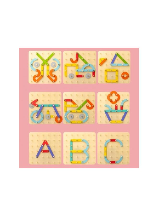Generic - Montessori Pegboard Puzzle, Montessori Educational Wooden Puzzles Toys, Letter Construction Activity Set Educational Preschool Toys Shape Color Recognition Pegboard Set - Image 1