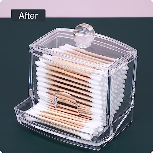 MOSIKER 10oz Clear Acrylic Small Qtip Holder,Swab Dispenser Cotton Ball Jars Bathroom Organizer with Lid - Image 4