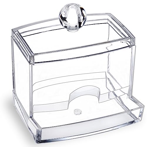 MOSIKER 10oz Clear Acrylic Small Qtip Holder,Swab Dispenser Cotton Ball Jars Bathroom Organizer with Lid - Image 1