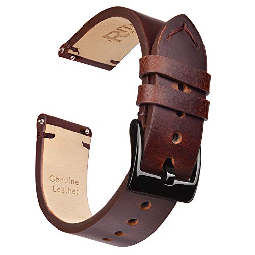 Ritche Quick Release Leather Watch Band 18mm 20mm 22mm Genuine Watch Strap for Men and Women, Coffee / Black, 20mm, Classic - Image 1