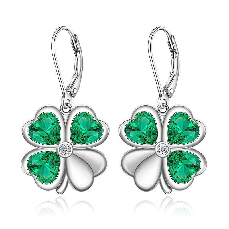 Wasee St Patrick's Day Earrings for Women 925 Sterling Silver Shamrock Leverback Earrings Clover Earrings Green St Patrick's Day Jewelry Gifts - Image 1