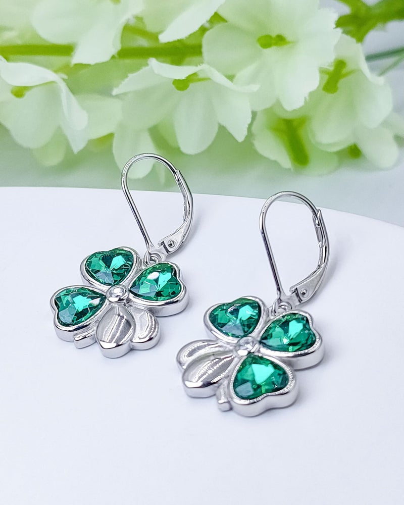 Wasee St Patrick's Day Earrings for Women 925 Sterling Silver Shamrock Leverback Earrings Clover Earrings Green St Patrick's Day Jewelry Gifts - Image 5