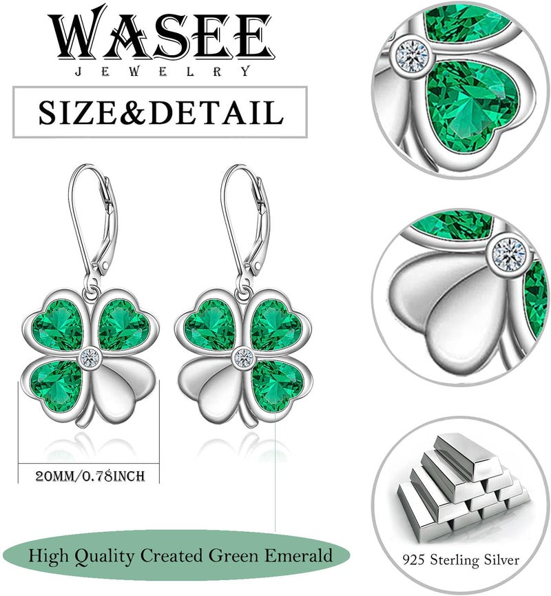Wasee St Patrick's Day Earrings for Women 925 Sterling Silver Shamrock Leverback Earrings Clover Earrings Green St Patrick's Day Jewelry Gifts - Image 3