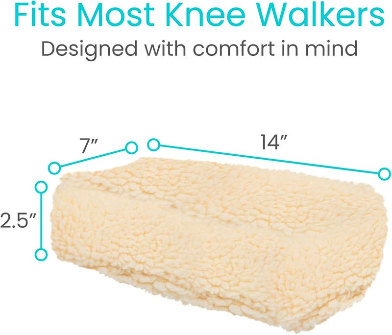Vive Mobility Knee Walker Pad Cover - Plush Synthetic Faux Sheepskin Scooter Cushion - Accessory for Knee Roller - Leg Cart Improves Comfort During Injury (Off-White) - Image 5