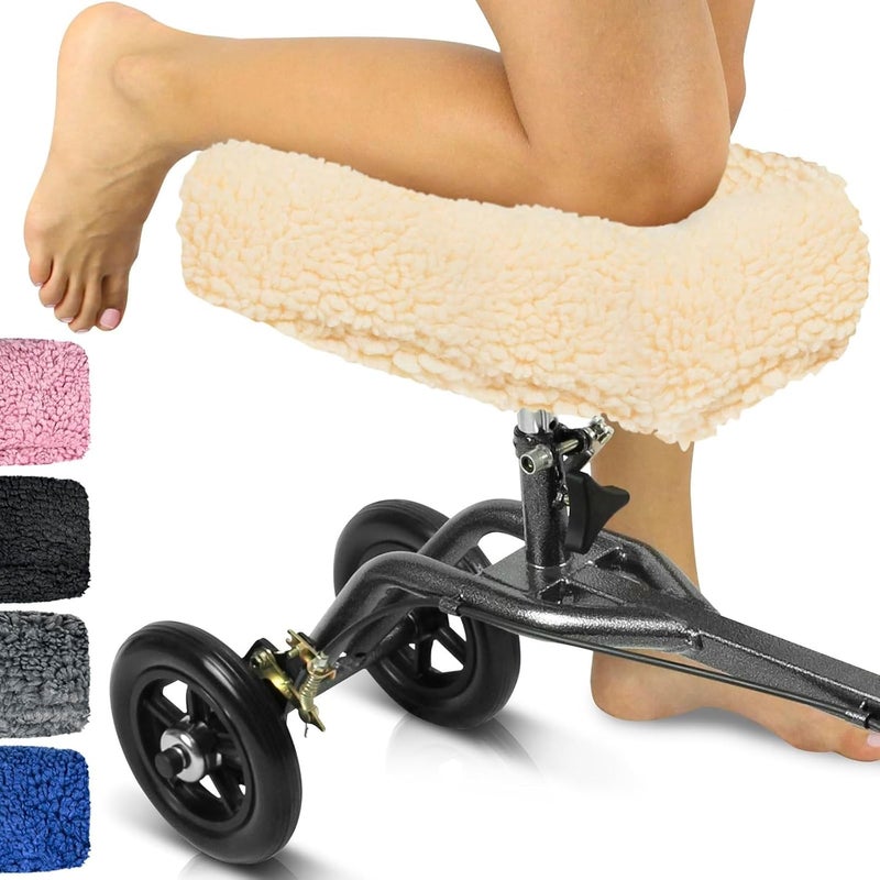 Vive Mobility Knee Walker Pad Cover - Plush Synthetic Faux Sheepskin Scooter Cushion - Accessory for Knee Roller - Leg Cart Improves Comfort During Injury (Off-White) - Image 1