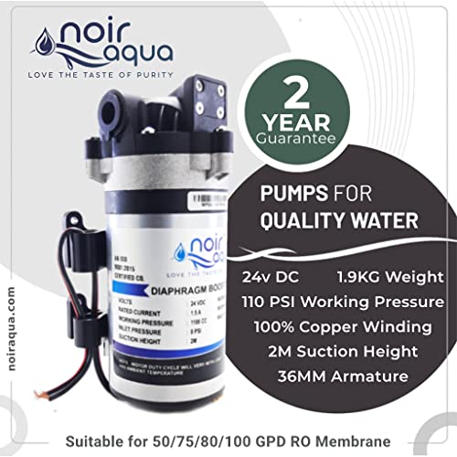 Noir Aqua RO Booster Pump Motor 100 GPD Heavy Duty Diaphragm Motor, Input 24V DC, 100% Copper Winding, 2 Year Warranty, Suitable for All Water Purifiers, Diaphragm Booster Pump - Image 3