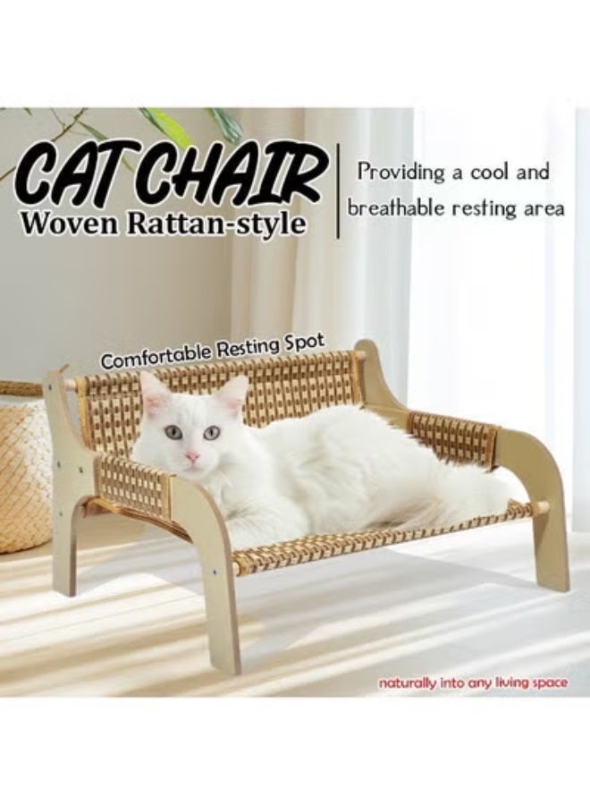 NNC PETS 52 cm Cat lounge chair, Handmade wooden frame with Woven rattan, Modern elevated bed for Cats & Small puppies, Durable scratch-proof, Pet furniture for Indoor use (Brown) - Image 3