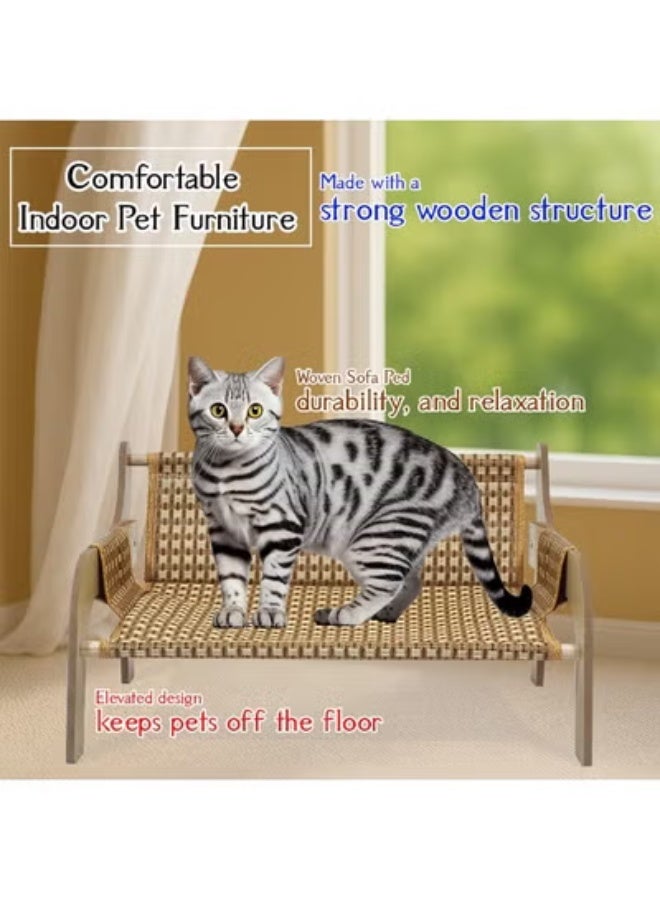 NNC PETS 52 cm Cat lounge chair, Handmade wooden frame with Woven rattan, Modern elevated bed for Cats & Small puppies, Durable scratch-proof, Pet furniture for Indoor use (Brown) - Image 5