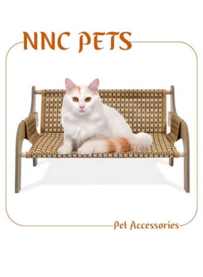 NNC PETS 52 cm Cat lounge chair, Handmade wooden frame with Woven rattan, Modern elevated bed for Cats & Small puppies, Durable scratch-proof, Pet furniture for Indoor use (Brown) - Image 1