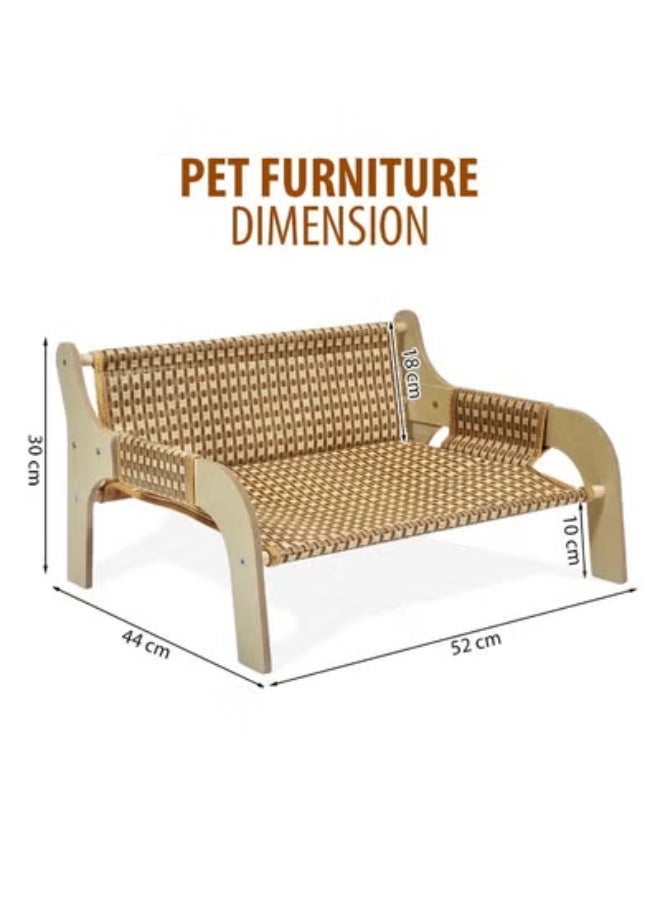NNC PETS 52 cm Cat lounge chair, Handmade wooden frame with Woven rattan, Modern elevated bed for Cats & Small puppies, Durable scratch-proof, Pet furniture for Indoor use (Brown) - Image 2