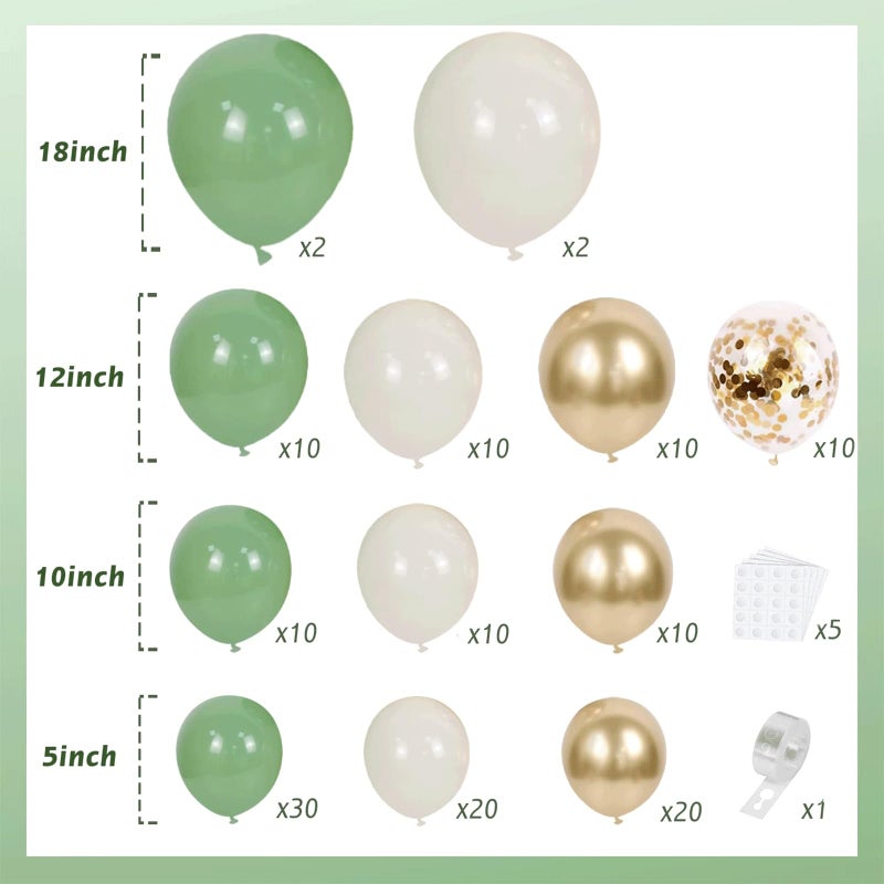 Zesliwy Sage Green White Sand Balloon Arch Kit, Green Beige Gold Metallic Balloons Garland Kit with Gold Confetti Balloons for Birthday Wedding Bridal Shower Bachelorette Party Decorations - Image 2