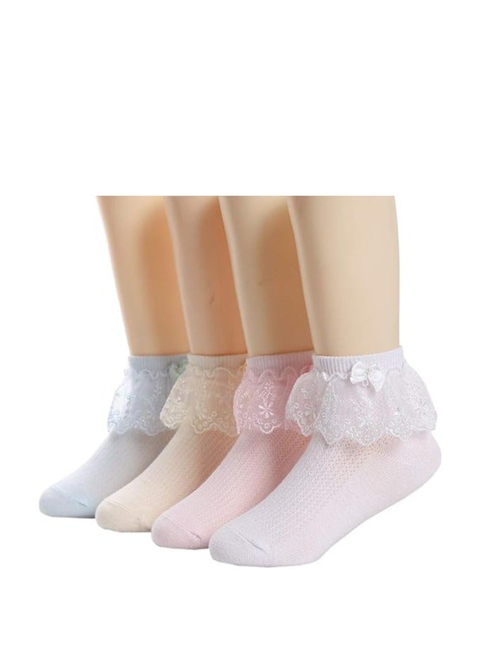 Oasisgalore 4 Pairs Toddler/Kids Girls Cotton Lace Socks Princess Dressy Socks  - Image 1
