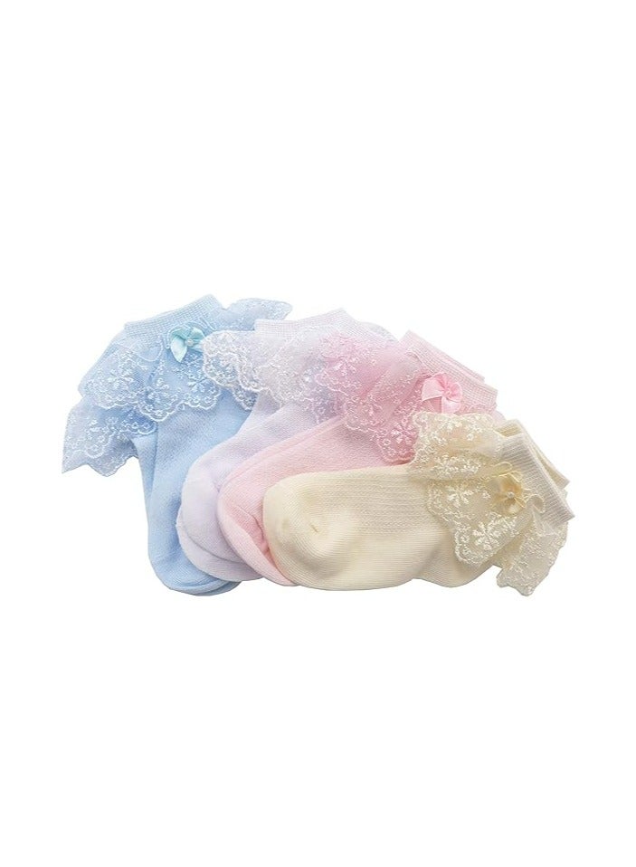 Oasisgalore 4 Pairs Toddler/Kids Girls Cotton Lace Socks Princess Dressy Socks  - Image 5
