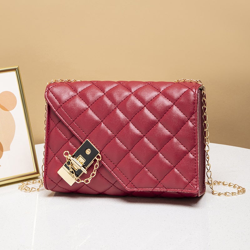 Fashion Embroidered Diamond Lattice Chain Small Square Bag 2023 New Lock Mobile Phone Makeup Women'S Bag - Image 1