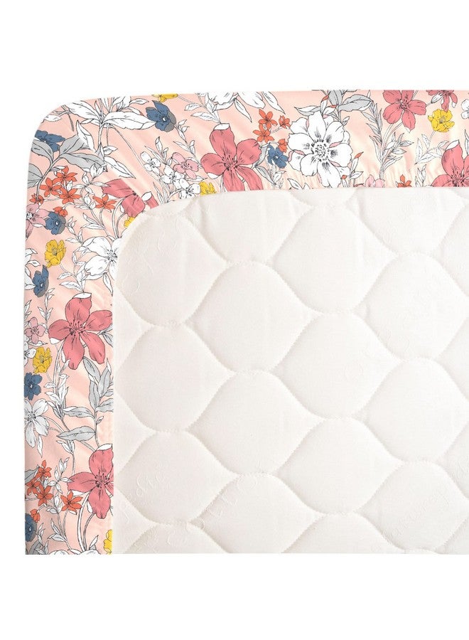 NoJo Happy Pink and White Floral Super Soft Fitted Mini Crib Sheet - Image 4