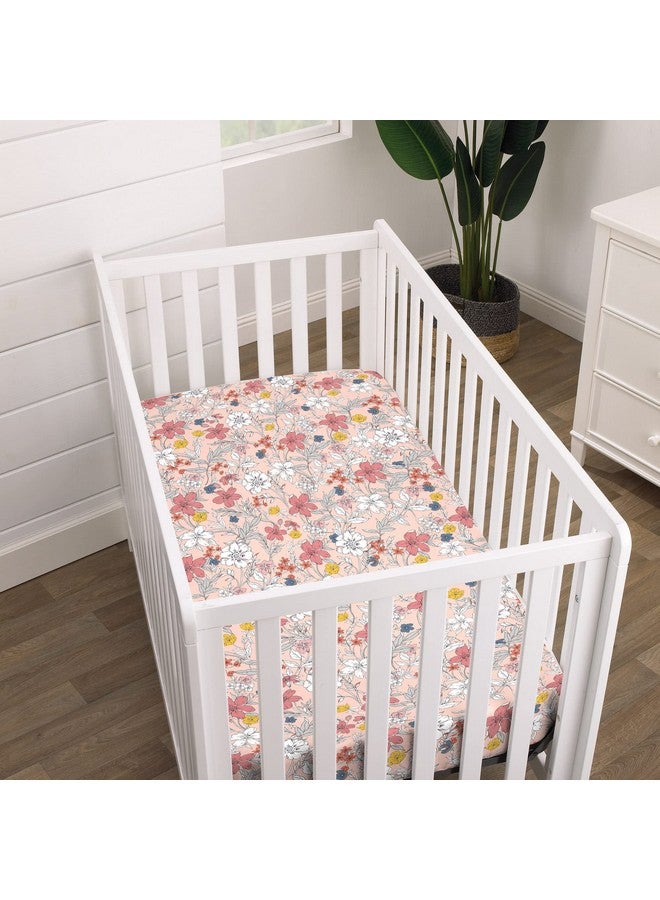 NoJo Happy Pink and White Floral Super Soft Fitted Mini Crib Sheet - Image 2