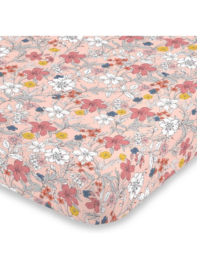 NoJo Happy Pink and White Floral Super Soft Fitted Mini Crib Sheet - Image 1