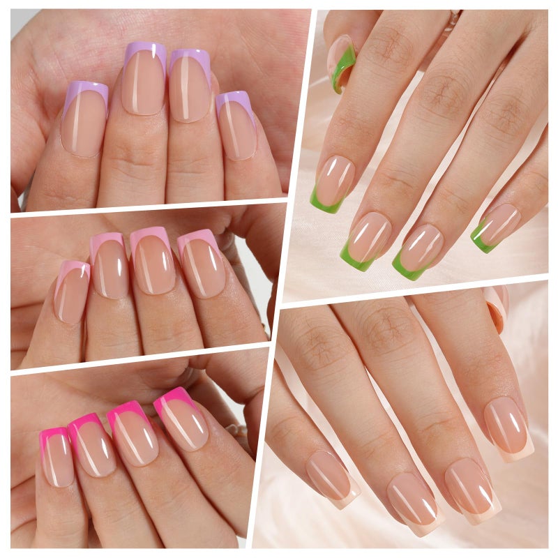 VANSIHO 300Pcs French Gel Nail Tips, Vansiho Short Square Nail Tips, Pre-French Tips Press on Nails, Acrylic Fake Nails for Nail Art DIY 15 Sizes - Image 4
