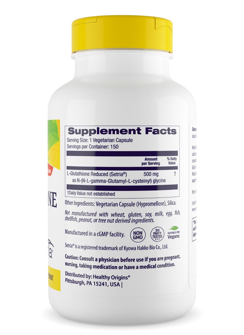 Healthy Origins Reduced (Setria) Clinically Studied L-Glutathione 500 mg - 60 Veggie Capsules  - Image 2