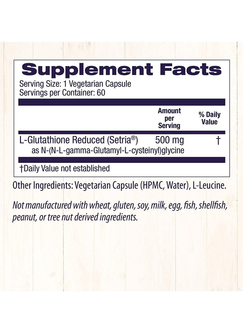 Healthy Origins Reduced (Setria) Clinically Studied L-Glutathione 500 mg - 60 Veggie Capsules  - Image 4