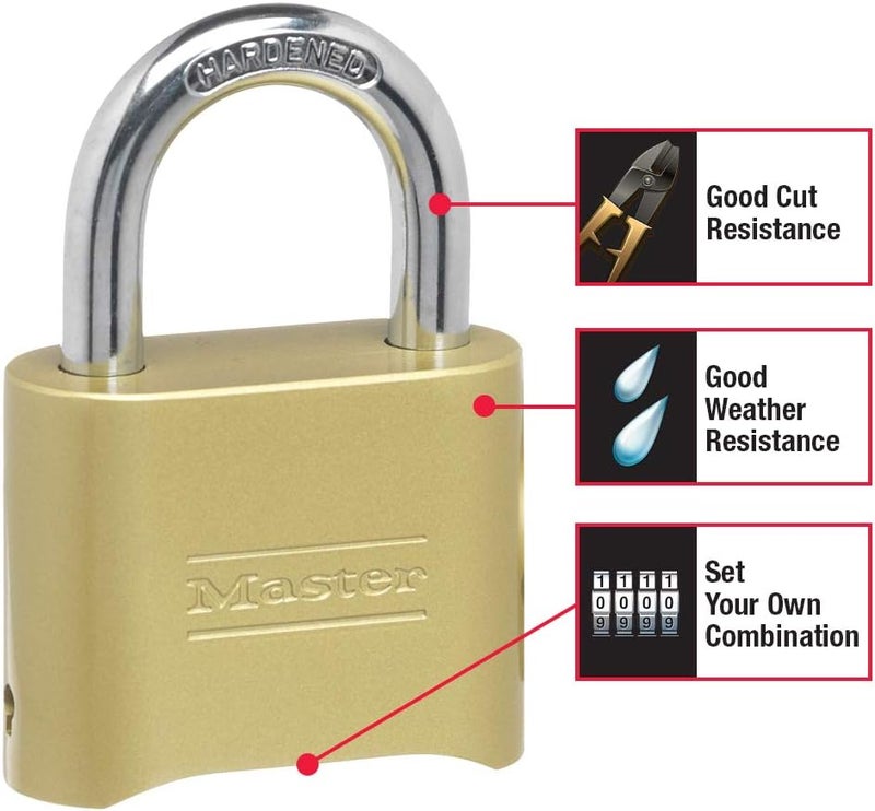 MasterLock Brass Combination Lock, Gate Lock for Outdoor Fence or Shed, Customizable Combination Padlock with 2-inch Wide Body and 1-inch Shackle, 20 Pack, 175EC2 - Image 3