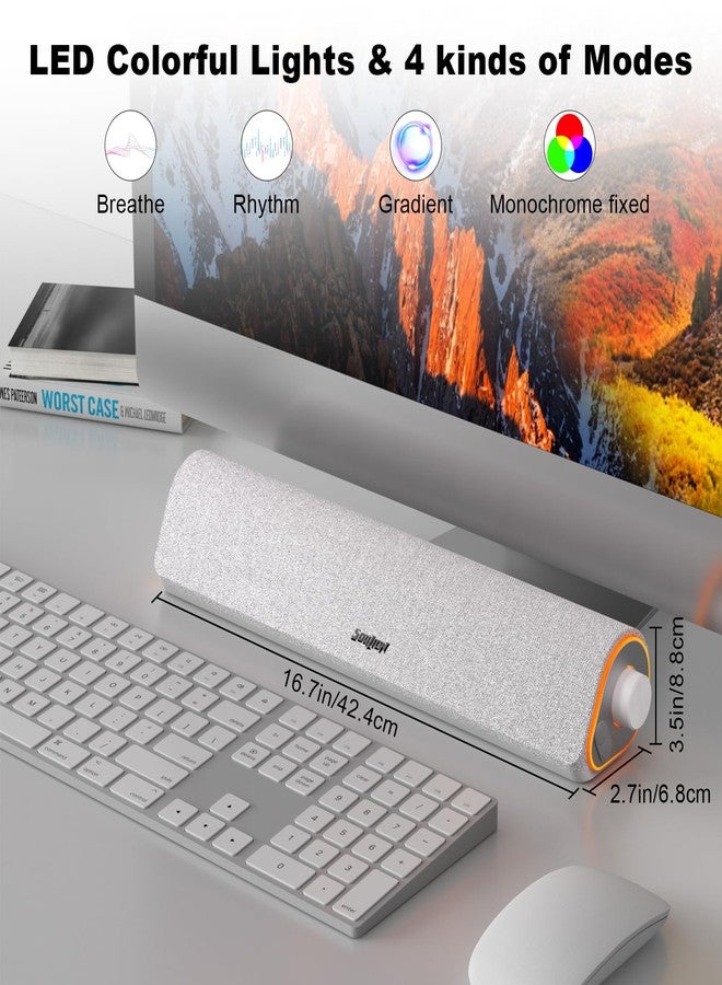 سماعات كمبيوتر بلوتوث SOULION R50، سماعات كمبيوتر تعمل بمنفذ USB لشاشة سطح المكتب، سلكية 3.5 ملم وإضاءة LED ملونة، مكبر صوت محيطي للكمبيوتر المحمول، أبيض - Image 5