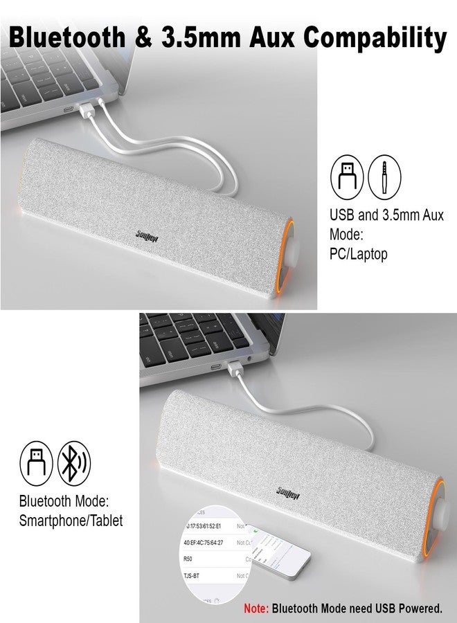 سماعات كمبيوتر بلوتوث SOULION R50، سماعات كمبيوتر تعمل بمنفذ USB لشاشة سطح المكتب، سلكية 3.5 ملم وإضاءة LED ملونة، مكبر صوت محيطي للكمبيوتر المحمول، أبيض - Image 4