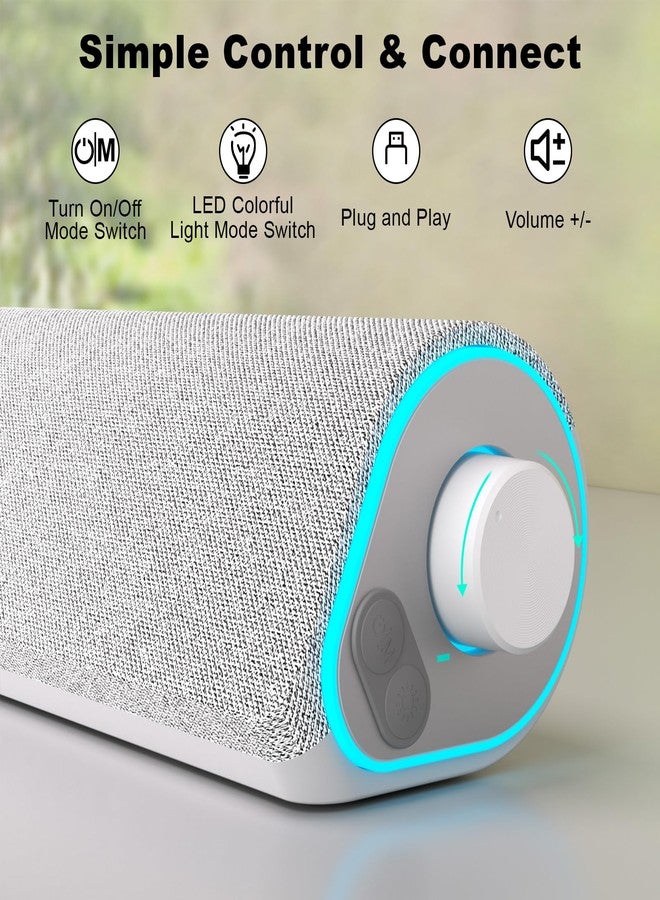 سماعات كمبيوتر بلوتوث SOULION R50، سماعات كمبيوتر تعمل بمنفذ USB لشاشة سطح المكتب، سلكية 3.5 ملم وإضاءة LED ملونة، مكبر صوت محيطي للكمبيوتر المحمول، أبيض - Image 3