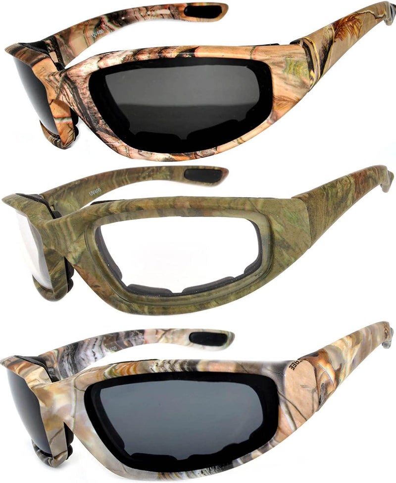 OWL 3 Pack Motorcycle Riding Glasses, Padded Sport Sunglasses, Assorted Colors for Men and Women - Image 1