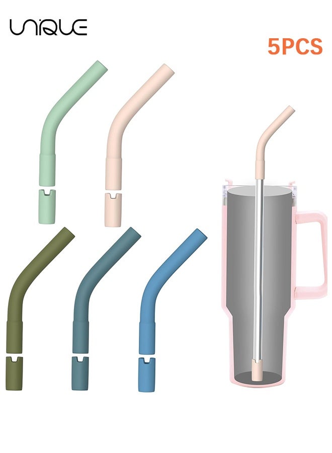 Unique 5PCS Silicone Straw Tips for 8-10mm Reusable Straws, Soft Rubber Straw Covers & Toppers - Flexible Mouthpiece Sleeves for Metal & Glass Straws for 30-40 oz Tumblers, Silicone Extender Tipings - Image 1