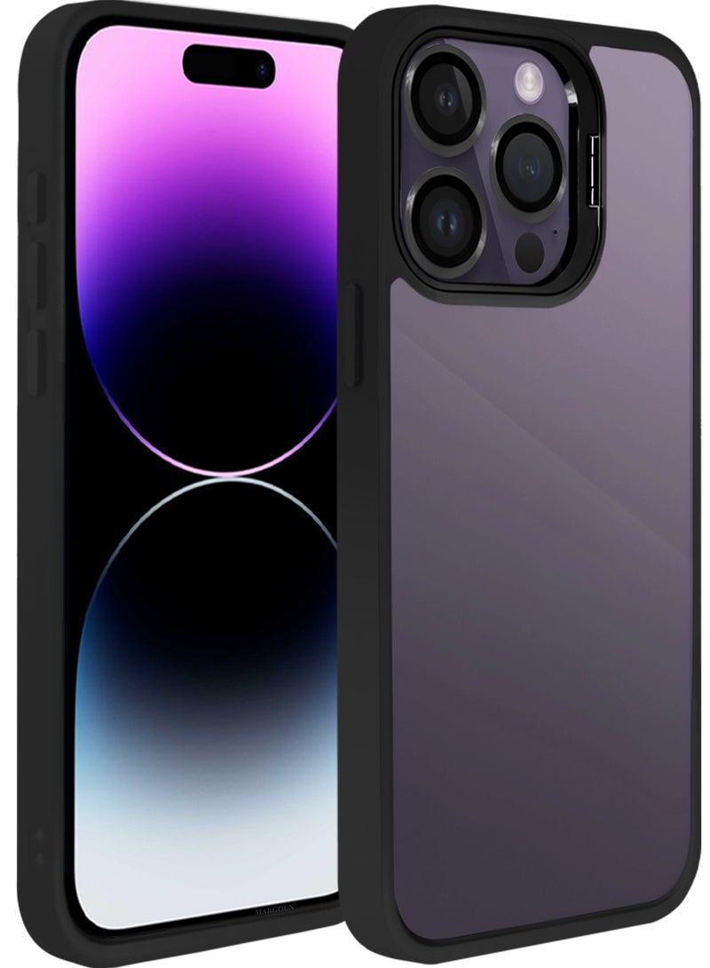 CATANES Transparent Case Cover with Flip Bracket Stand for iPhone 14 Pro – Shockproof Clear Back Cover with Lens Protection - Black - Image 3