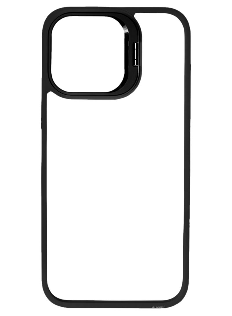 CATANES Transparent Case Cover with Flip Bracket Stand for iPhone 14 Pro – Shockproof Clear Back Cover with Lens Protection - Black - Image 2
