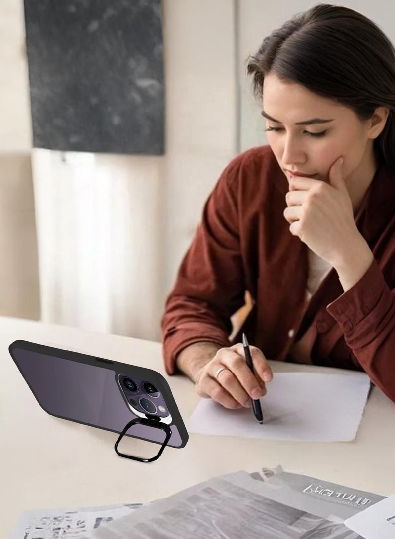 CATANES Transparent Case Cover with Flip Bracket Stand for iPhone 14 Pro – Shockproof Clear Back Cover with Lens Protection - Black - Image 5