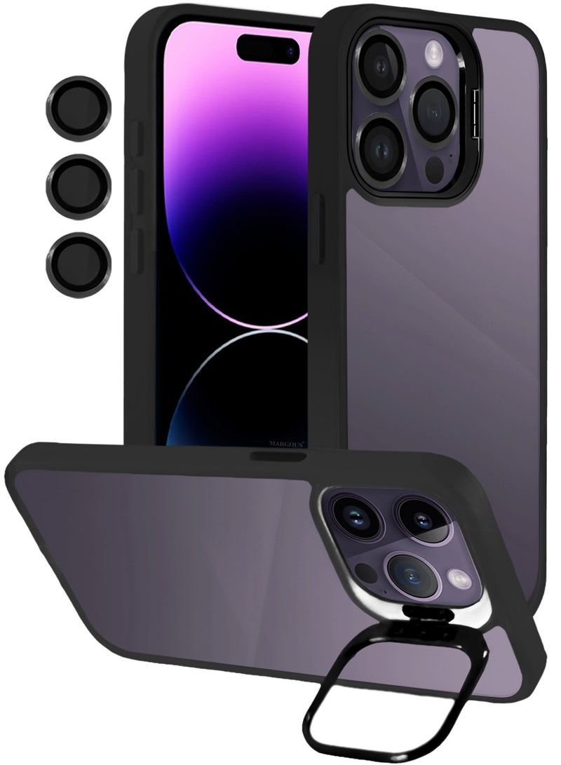CATANES Transparent Case Cover with Flip Bracket Stand for iPhone 14 Pro – Shockproof Clear Back Cover with Lens Protection - Black - Image 4