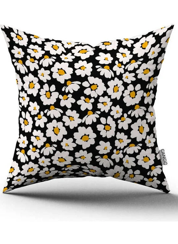 Cango Home Double Sided Yellow Black Daisy Patterned Digital Printed Throw Pillow Cover CGH1195