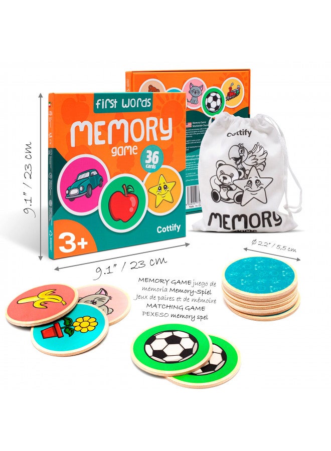 Cottify Montessori-Inspired Wooden Matching Game for Toddlers 2-4 Years - Durable, Scratch-Resistant 36 Card Set, Includes Carry Bag - Memory Game for Toddlers 2-4 Years - Cognitive Verbal Skills Development  - Image 2