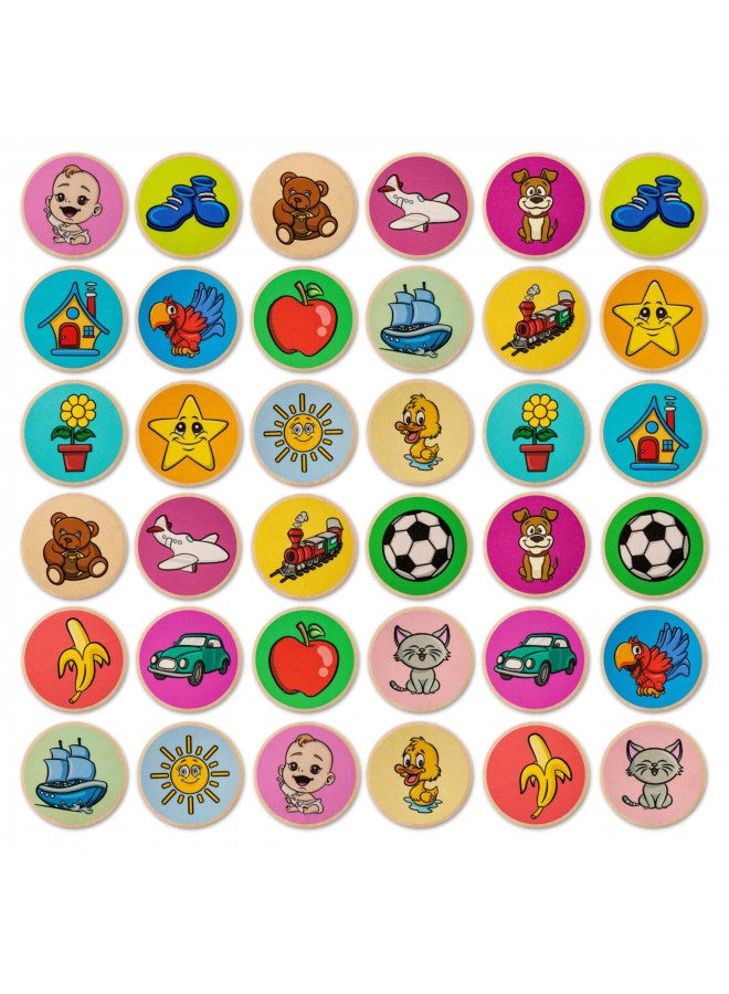 Cottify Montessori-Inspired Wooden Matching Game for Toddlers 2-4 Years - Durable, Scratch-Resistant 36 Card Set, Includes Carry Bag - Memory Game for Toddlers 2-4 Years - Cognitive Verbal Skills Development  - Image 1
