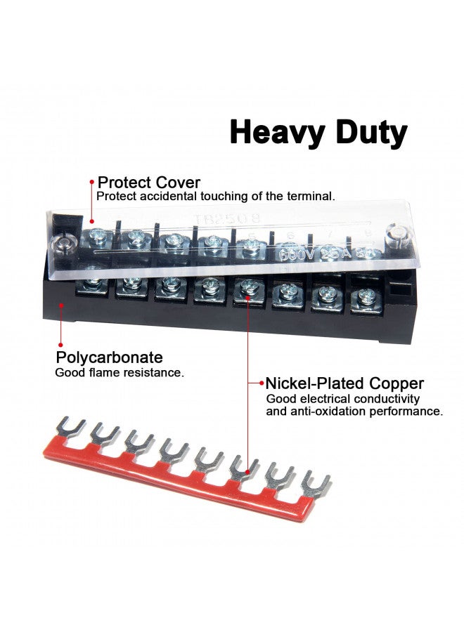 MILAPEAK MILAPEAK Terminal Block and Strip - 6 Sets 8/10/12 Positions 600V 25A Dual Row Wire Screw Terminal Strip Block with Cover + 400V 25A Pre-Insulated Terminals Barrier Strips Jumpers (Black & Red)  - Image 2
