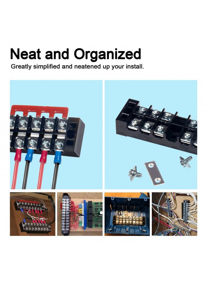 MILAPEAK MILAPEAK Terminal Block and Strip - 6 Sets 8/10/12 Positions 600V 25A Dual Row Wire Screw Terminal Strip Block with Cover + 400V 25A Pre-Insulated Terminals Barrier Strips Jumpers (Black & Red)  - Image 3