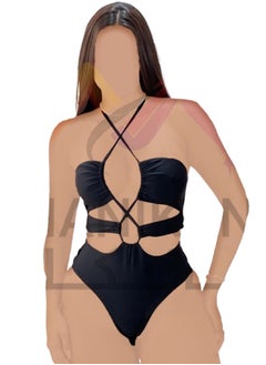MANIKAN One-Piece Black Bodysuit with Bold Cutouts and Crisscross Straps  - Image 1