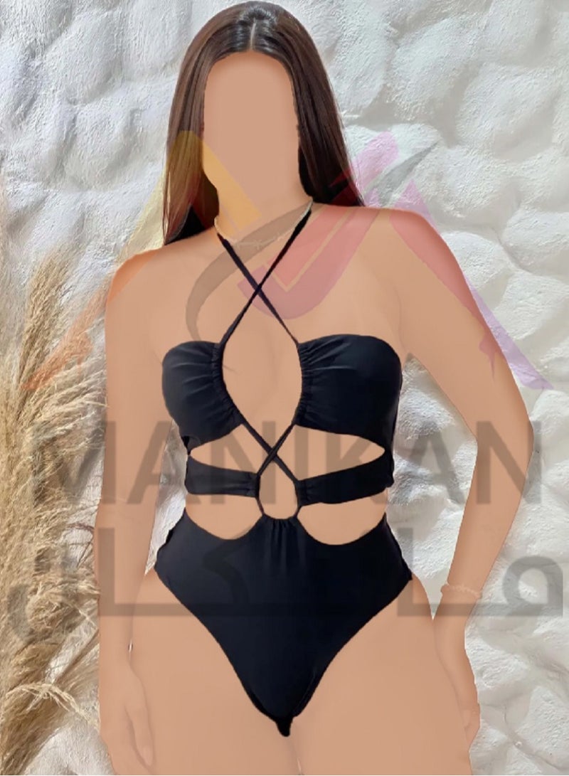 MANIKAN One-Piece Black Bodysuit with Bold Cutouts and Crisscross Straps  - Image 5
