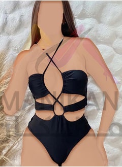 MANIKAN One-Piece Black Bodysuit with Bold Cutouts and Crisscross Straps  - Image 4