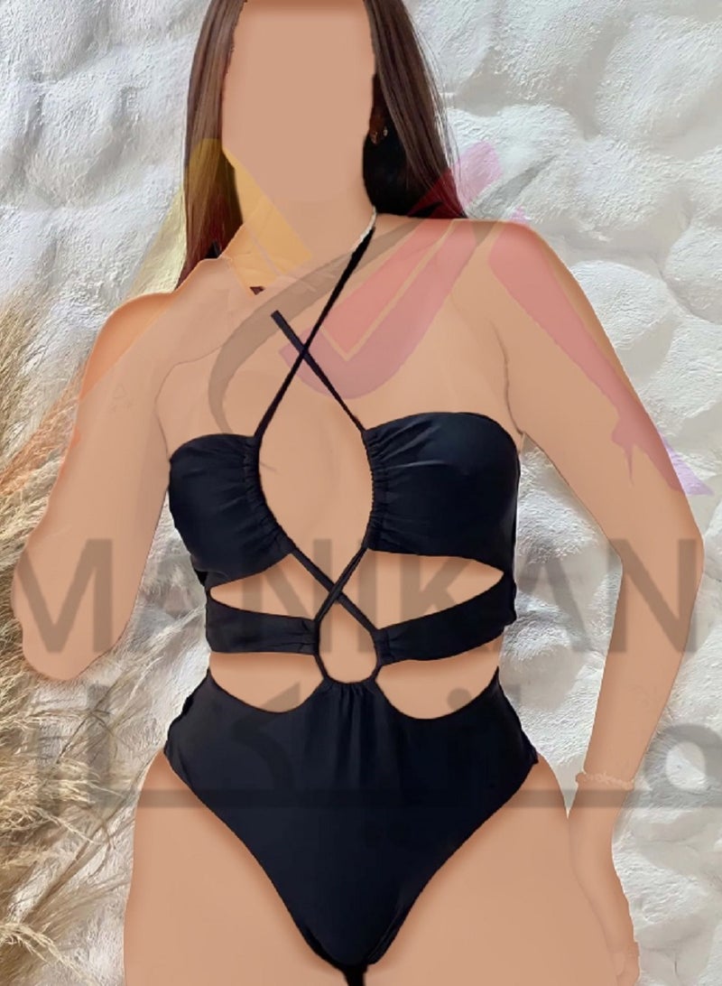 MANIKAN One-Piece Black Bodysuit with Bold Cutouts and Crisscross Straps  - Image 4