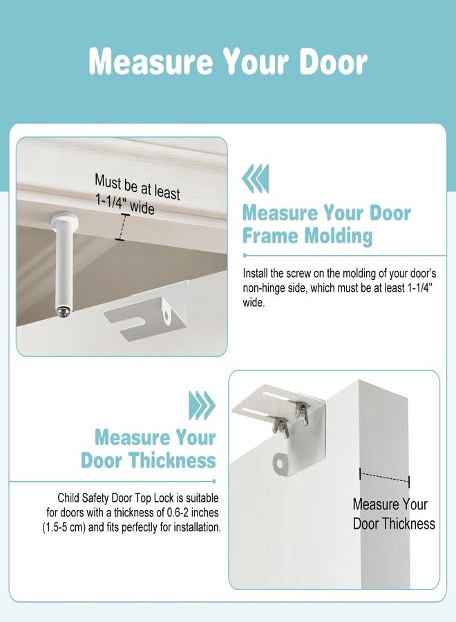 GQGP Child Safety Door Top Lock, Adjustable Metal Child Proof Door Top Locks for Interior&Exterior&French Doors, Lock & Unlock from Both Sides for Childproofing, Fit 0.6-2 inch Thick Doors (1Pack White) - Image 5