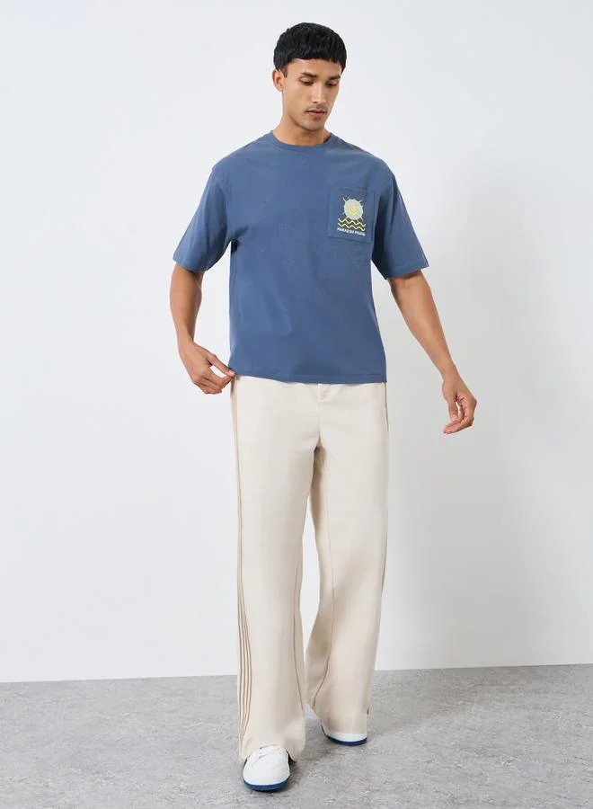 Styli Men Blue Embroidered Oversized T-Shirt